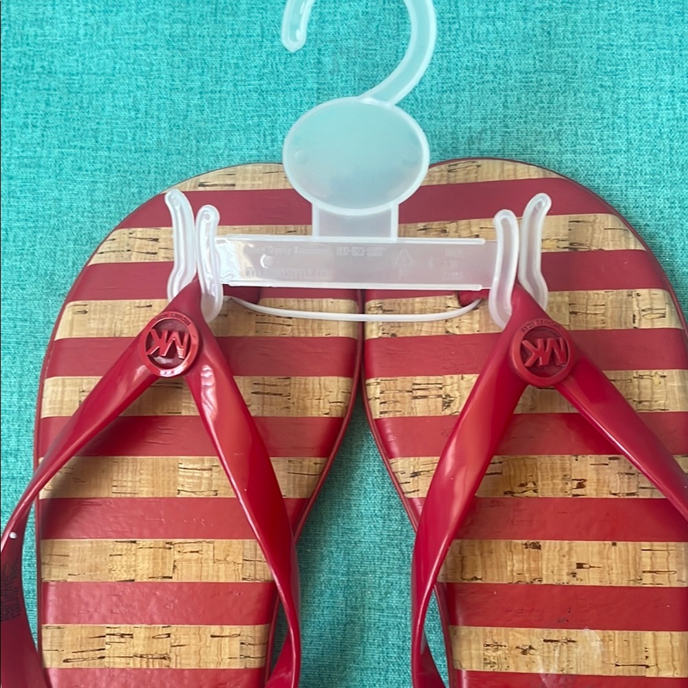NEW- Michael Kors Red and Tan Striped Sandals - Picture 3 of 6